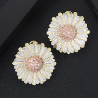 larrauri trendy luxury cubic zircon cz indian bridal earrings bohemia big 3 tone daisy flower stud earrings for women wedding