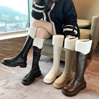women knee high boots soft leather zipper ladies snow shoes winter long boots platform footwear woman fashion warm boots 2021