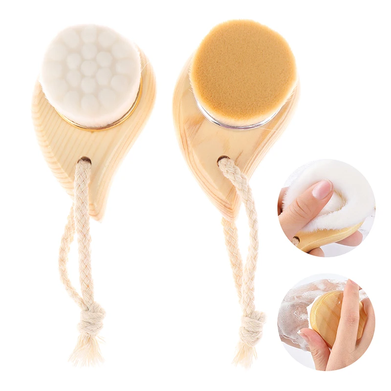 

1Pc Wood Handle Facial Cleansing Brush Manual Massager Skin Pore Clean Brush