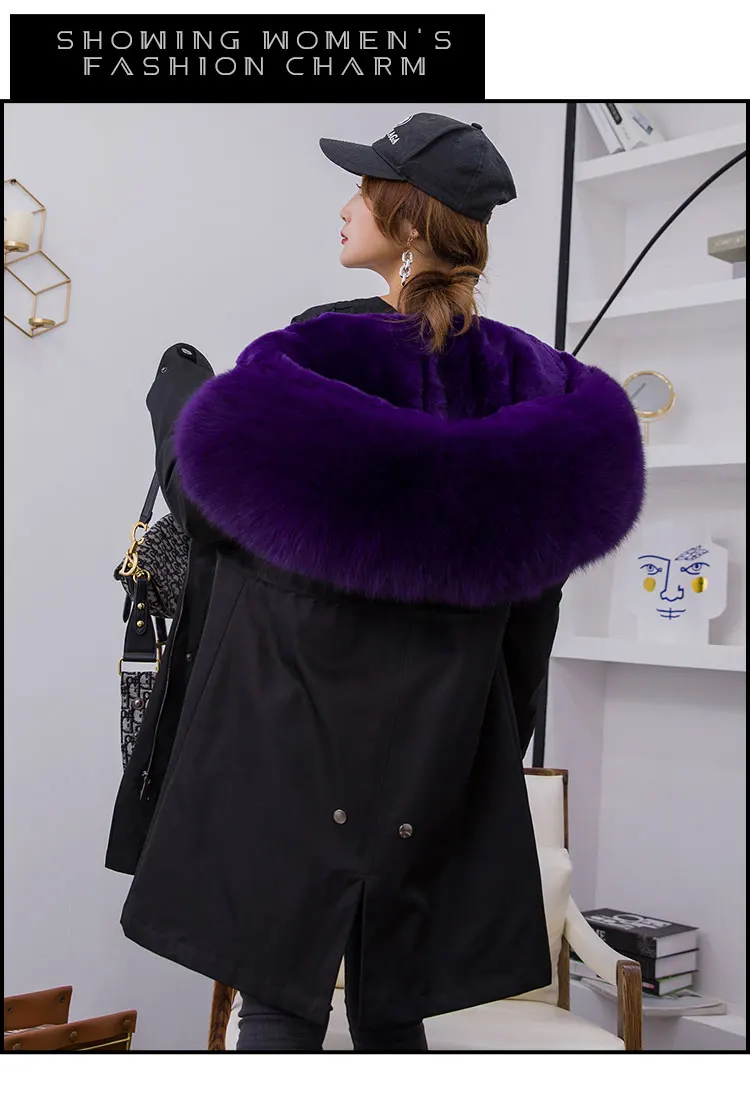 European Style Woman Real Fox Fur Parkas Genuine Natural Rabbit Liner X Long Coat Female Lady Winter Jacket Outerwear Cloth XXXL