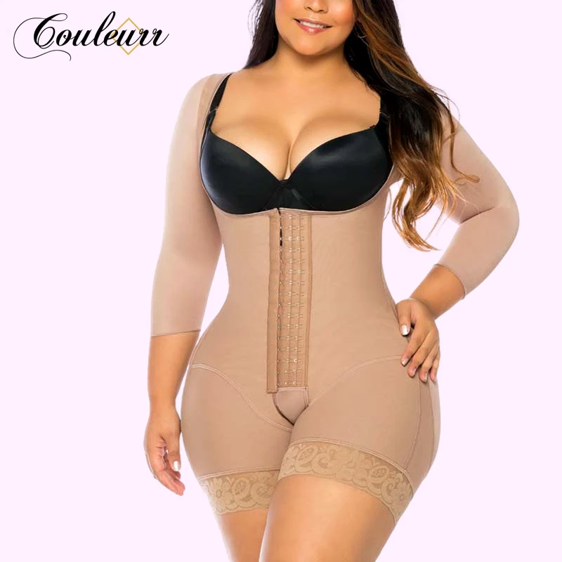 

Women's Corset Thigh Trimmer Shapewear Hook And Eye Closure Breast Support Tummy Control Fajas Long Sleeve Triangle Body Shaper