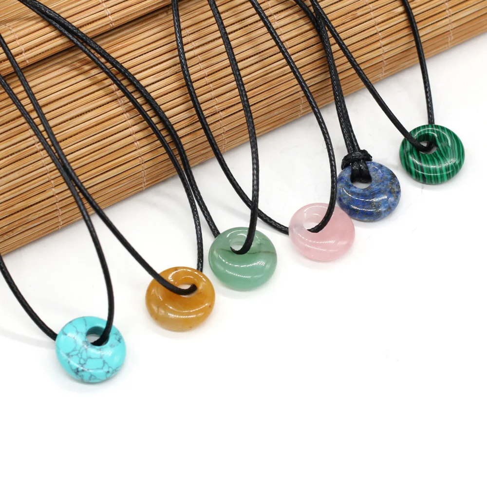 

Natural Stone Pendant Necklace Exquisite Crystal Agates Turquoises Amethysts Stone Charms with Wax Thread for Women Jewelry