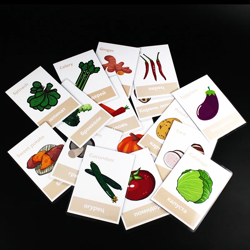 16 шт./компл. Обучающие карты с овощами на русском и английском языках игры