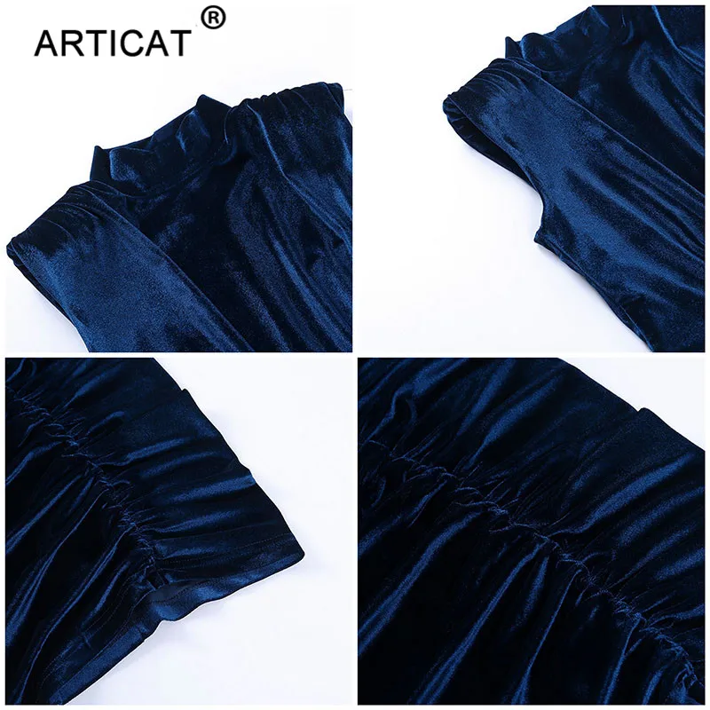 Articat Cotton Velvet Ruched Dress For Women Solid Round Collar Sleeveless Sexy Mini Dresses Ladies Autumn Party Club Vestidos | Женская