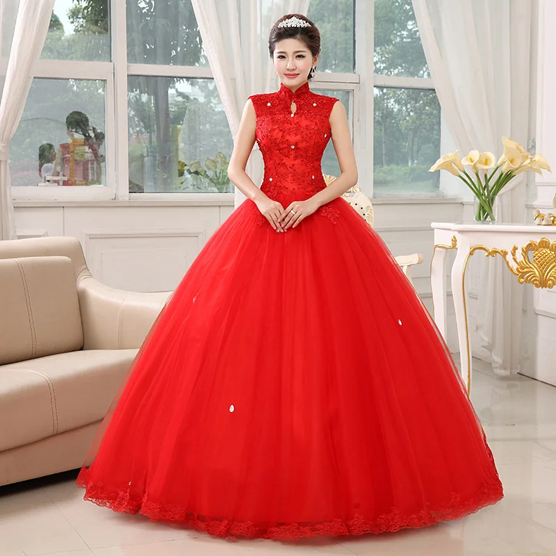 

2021 New Red Wedding Dress Bride Looks Thin With Shoulder Covering Lace Large Wedding Dress Bandage Female