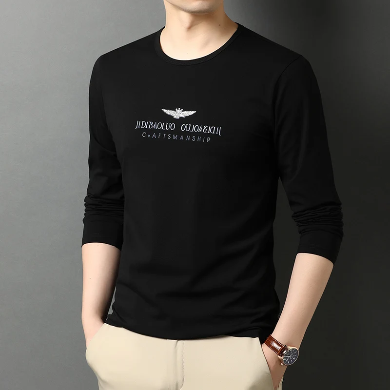 Мужская приталенная футболка с круглым вырезом и длинным рукавом | одежда