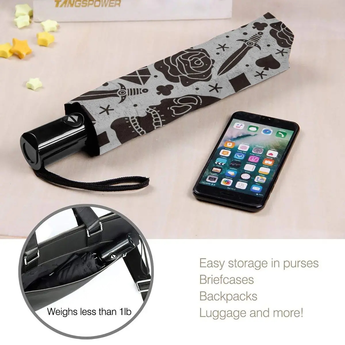 

Horror Tattoo Windproof Automatic Folding Inverted Umbrella Portable Paraguas for Man Woman