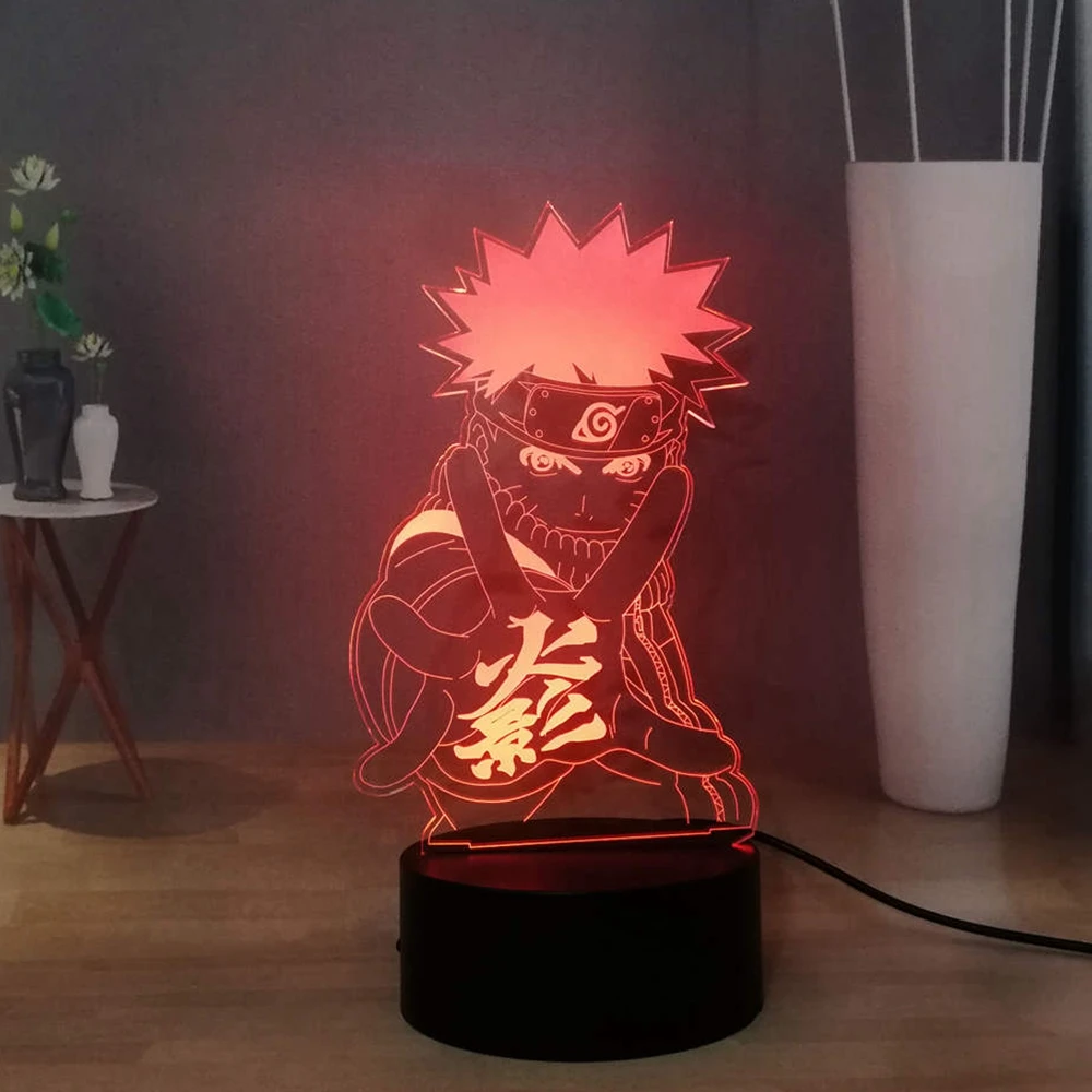 Novelty 3D Illusion Table Lamp Uzumaki Naruto Acrylic RGB Multicolor Bedside USB Remote LED Night Light Kids Holiday | Лампы и