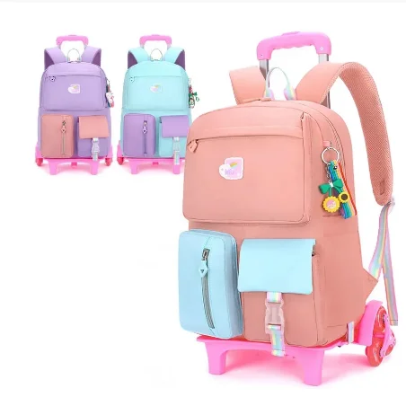 Детская школьная сумка-тележка для девочек, школьный рюкзак на колесиках для девочек, школьные сумки на колесиках