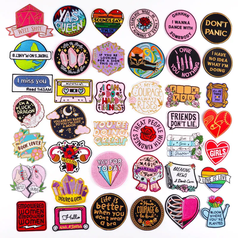 Мультяшные вышитые нашивки на одежду с буквами и цветами аппликация