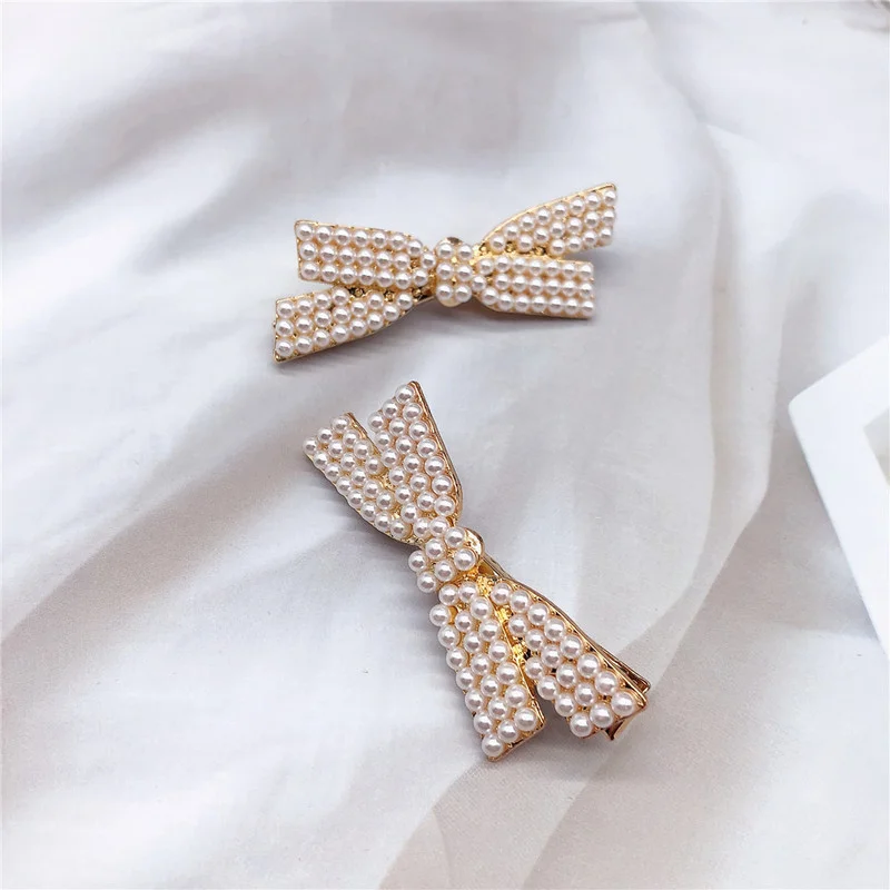 

New Graceful Women's Imitation Pearl Bow Duckbill Clip Korean Sweet Girl Temperament Fashion Hairpins Hair Accessories