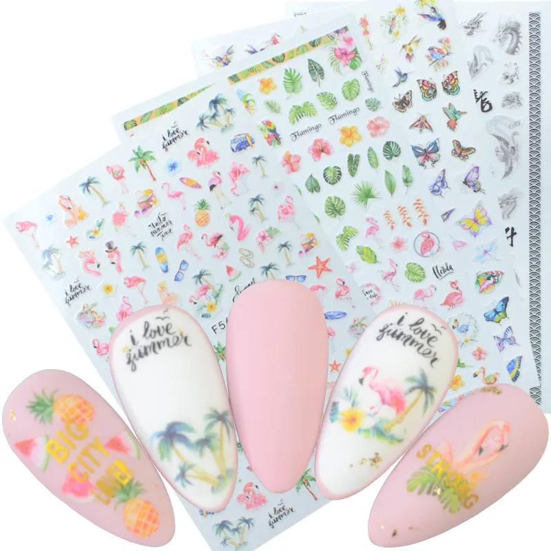 

1 лист, 3D наклейки для ногтей, клейкие наклейки, цветы, листья, геометрия, фрукты, десерт, дизайны, слайдеры, тату, маникюрные украшения