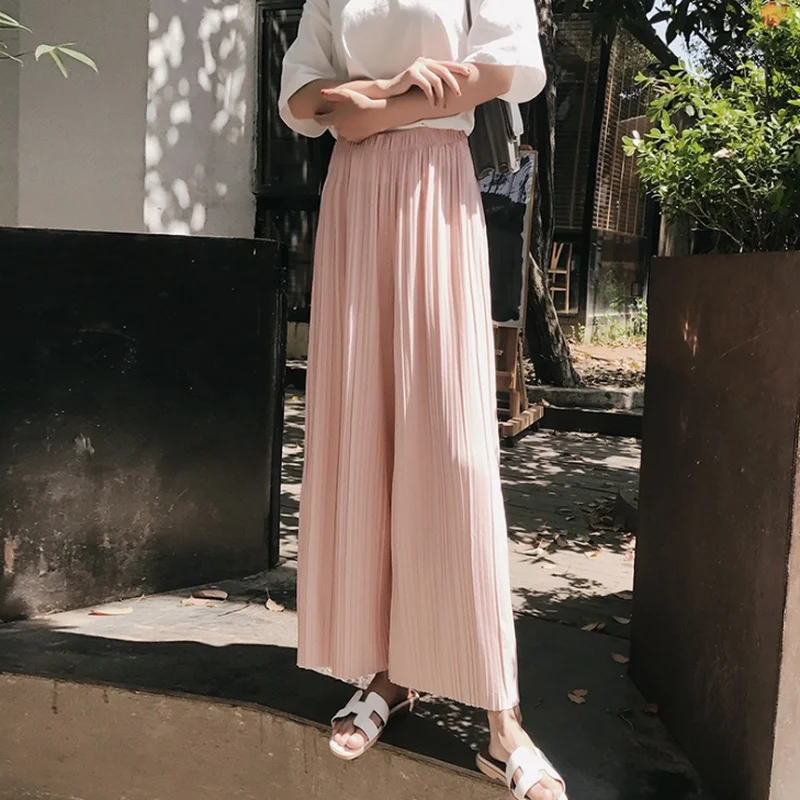 Женские летние свободные брюки с высокой талией тонкие повседневные шифоновые