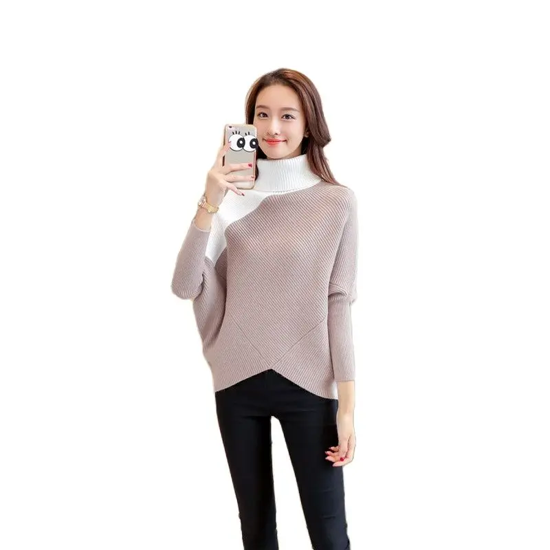 Женский пуловер с высоким воротником Свободный Асимметричный рукавами летучая