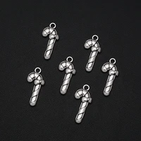 50pcslots 10x21mm antique silver plated candy canes charms christmas pendants for diy trinkets jewelry making finding materia