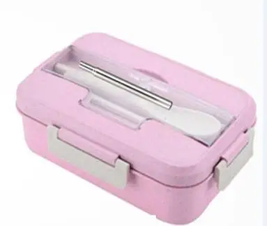 Контейнер для ланча, 3 отделения, Microwavable BPA, горячая еда, оснастки Bento для детей/мальчиков/девочек с столовыми приборами - Цвет: pink with straw