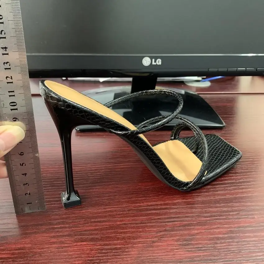 

Women's Sandals High-heeled Flip Flops Sandals Square Toe Slides Woman Party Shoes
