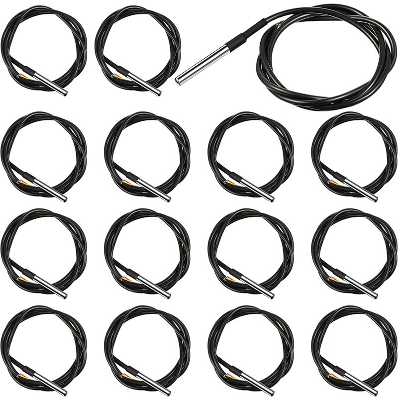 

Цифровой термокабель DS18B20 1 м/3,2 футов, водонепроницаемый датчик температуры от-55 ℃ до + 125 ℃, совместим с Arduino