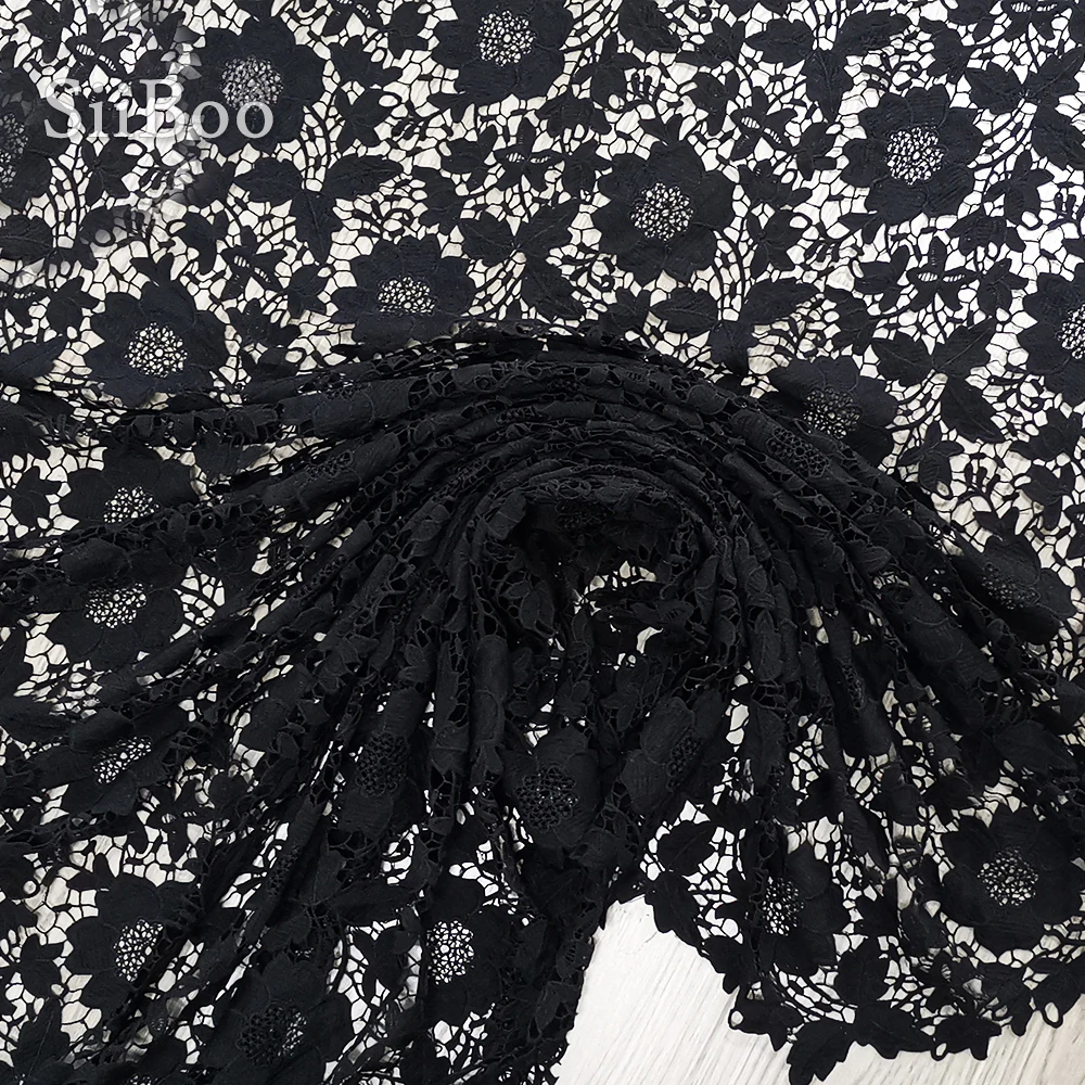 

Black fiber super soft guipure lace fabric for dress floral embroidery patchwork cheap fabric telas con encaje SP5821