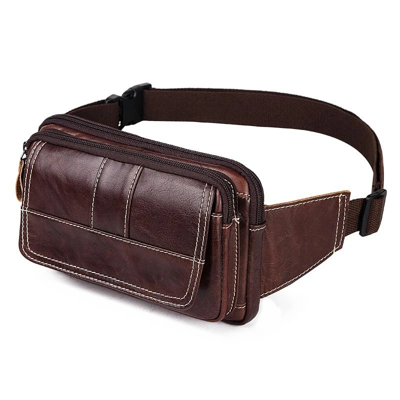 Men's Vintage Genuine Leather Waist Packs Male Multi-function Crossbody Zipper Chest Packs Men Large Capacity Quality Travel Bag