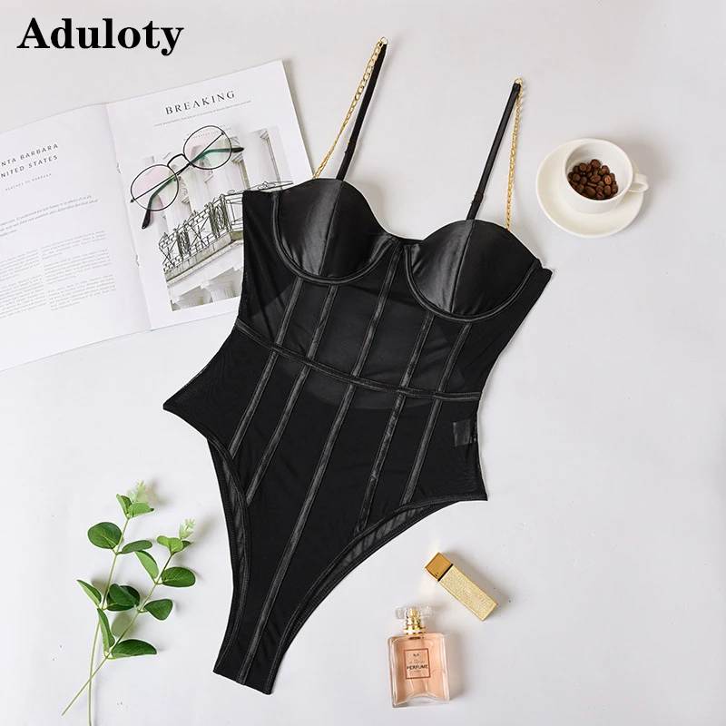 women's sexy fluorescent color perspective fishnet lace underwear Teddy bodysuit steel ring gathered one-piece bra set | Женская