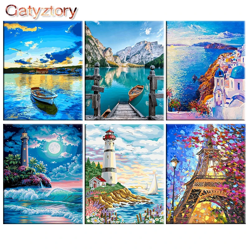 

Paint By Numbers For Adults Sea 60x75cm Photo Frames Coastal Landscape Picture Canvas Art Wall Decoration Home Gatyztory Diy Kit