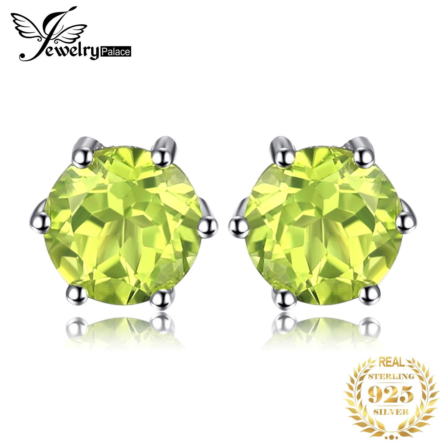 JewelryPalace круглый 1.1ct натуральный Перидот серьги гвоздики Твердые 925 пробы серебро ювелирные украшения для жен