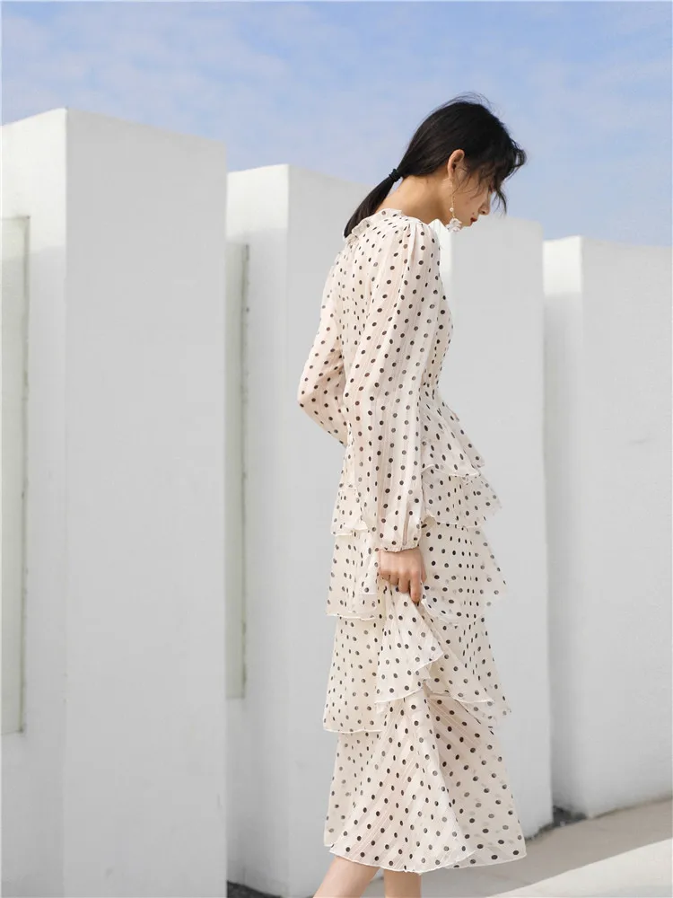 Женское Повседневное платье средней длины элегантное в горошек с v-образным