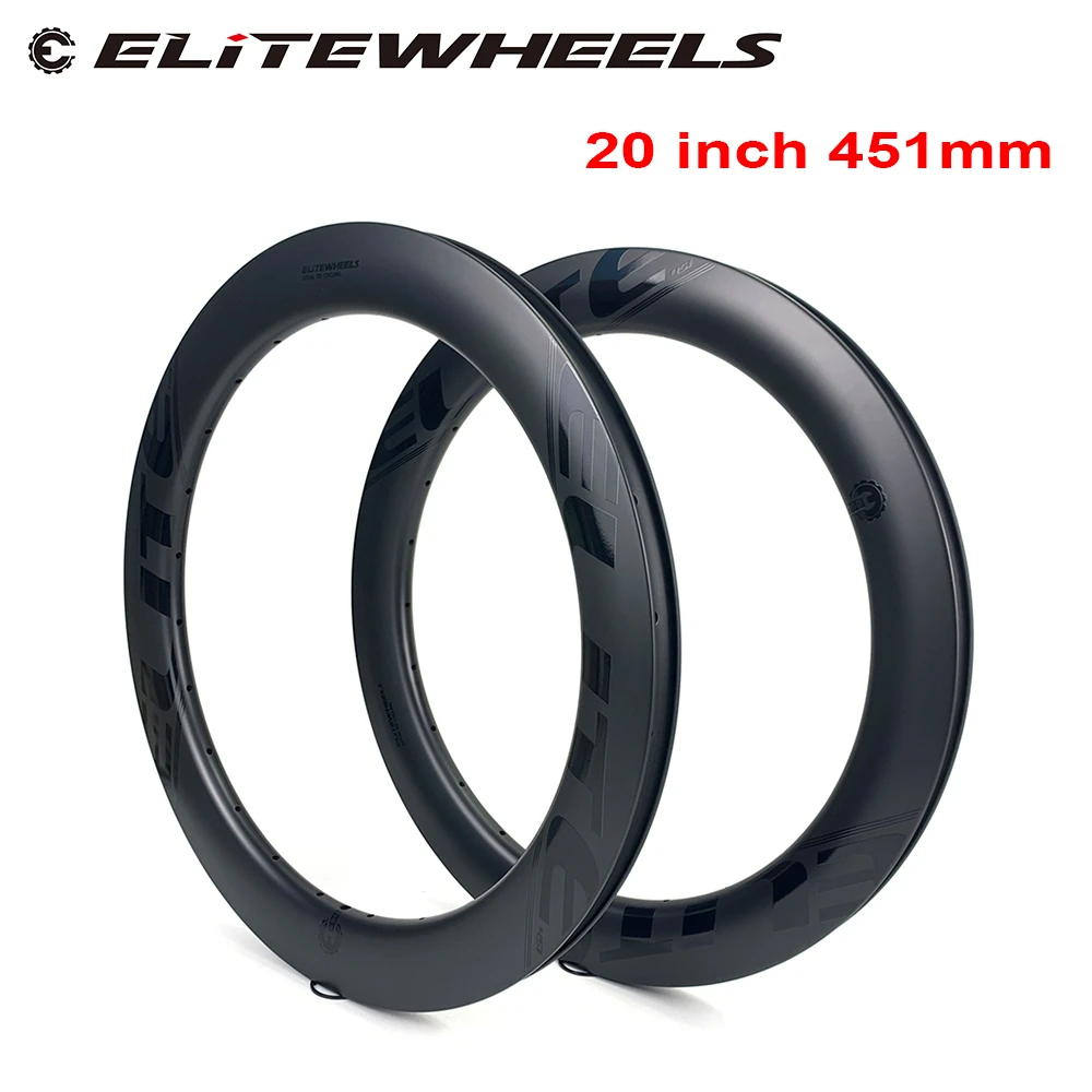 

ELITEWHEELS 20 Inch 451mm Road Disc Carbon Rim 50mm Depth 23mm Width Clincher Carbon Rims For Cycling Road Disc Bike Wheel