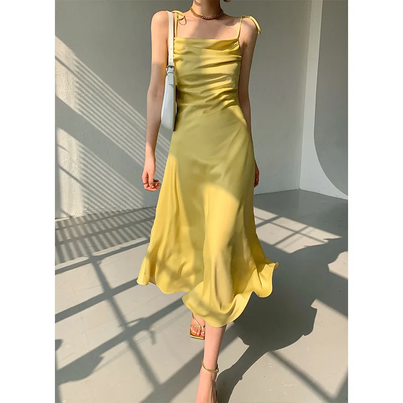 

French retro design sense condole skirt female summer waist show thin temperament light ripe wind long over knee condole dress