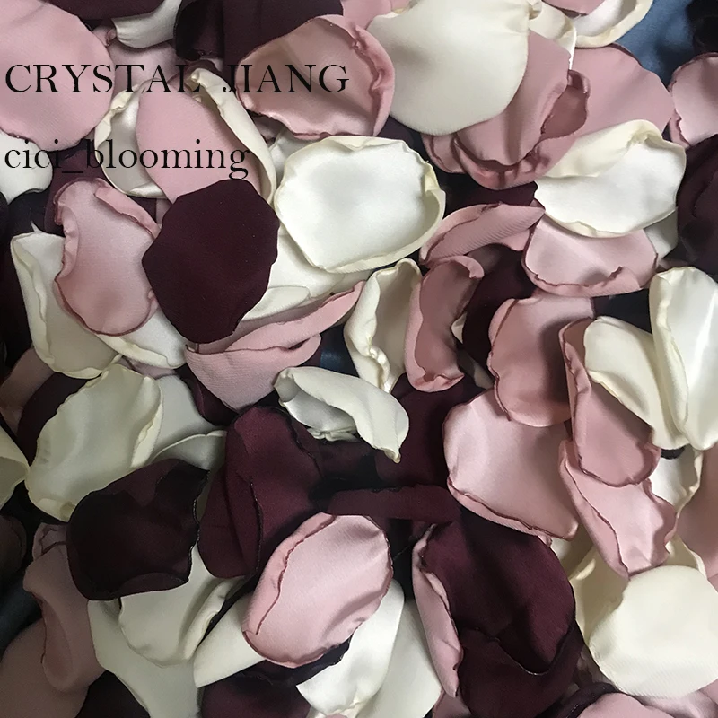 

Dark Burgundy Light Old Rose and Light Yellow Petals For Weddings Soft Silk Satin Flower Girl Rose Petal 100 pieces /Lot