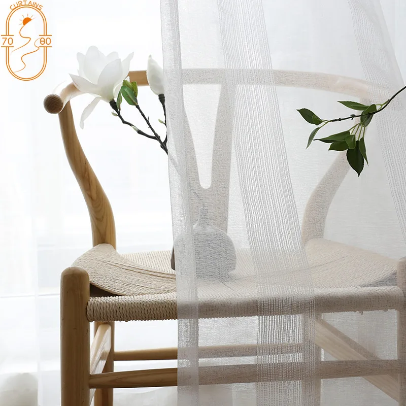 

American Pastoral Linen Curtains White Bay Window Curtains for Bedroom Living Room Cotton and Linen Balcony Partition Screen