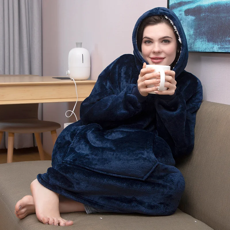 Толстовка с капюшоном большого размера одеяло Свитшот в клетку гигантские