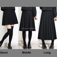 elastic waist japanese student girls school uniform solid color jk suit pleated skirt shortmiddlelong high school dress