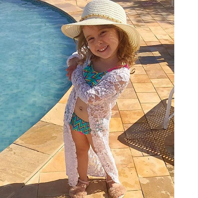 Длинная кружевная блузка для маленьких девочек кардиган туника блузки с длинным