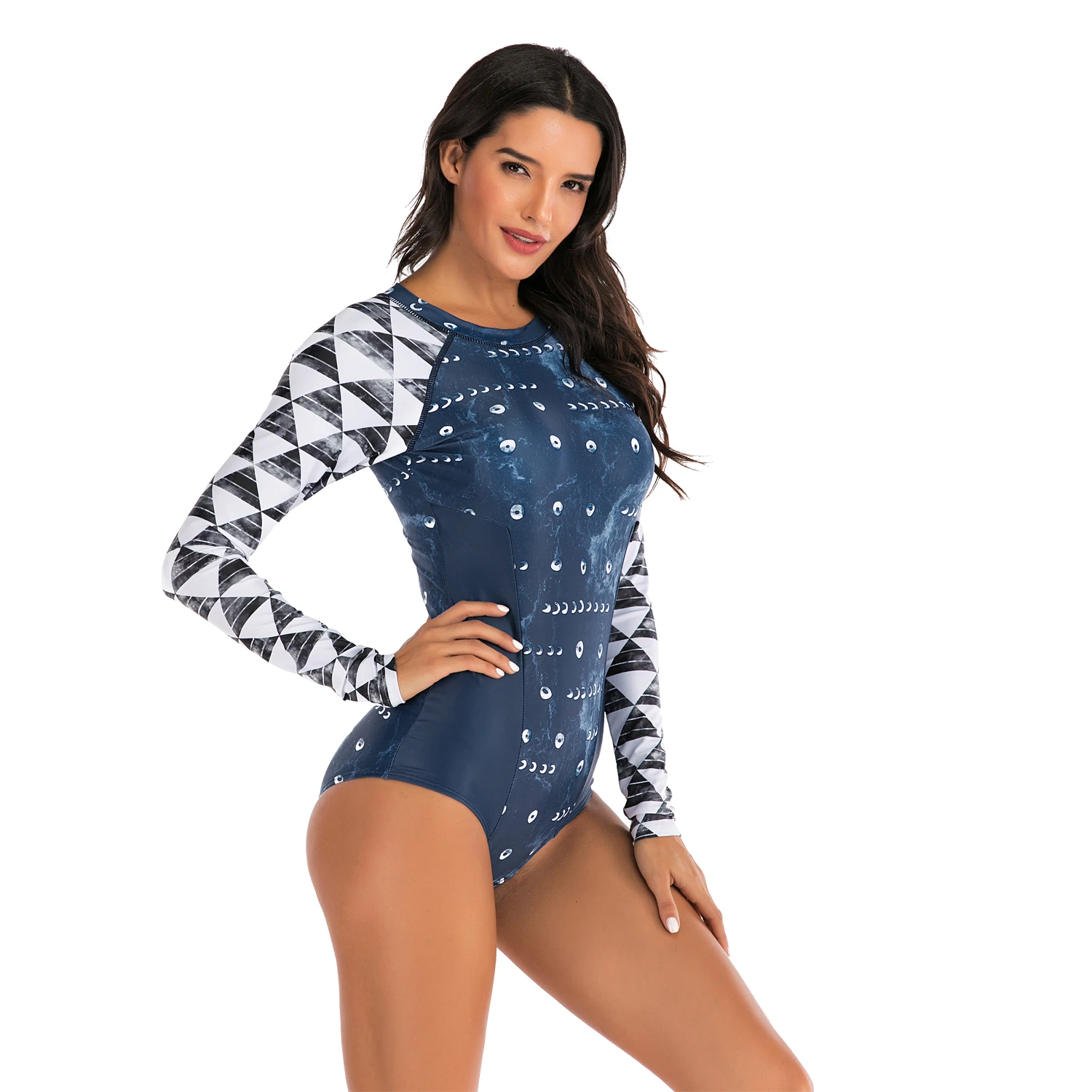 Темно синий Рашгард длинный рукав Купальник Цельный купальник для дайвинга