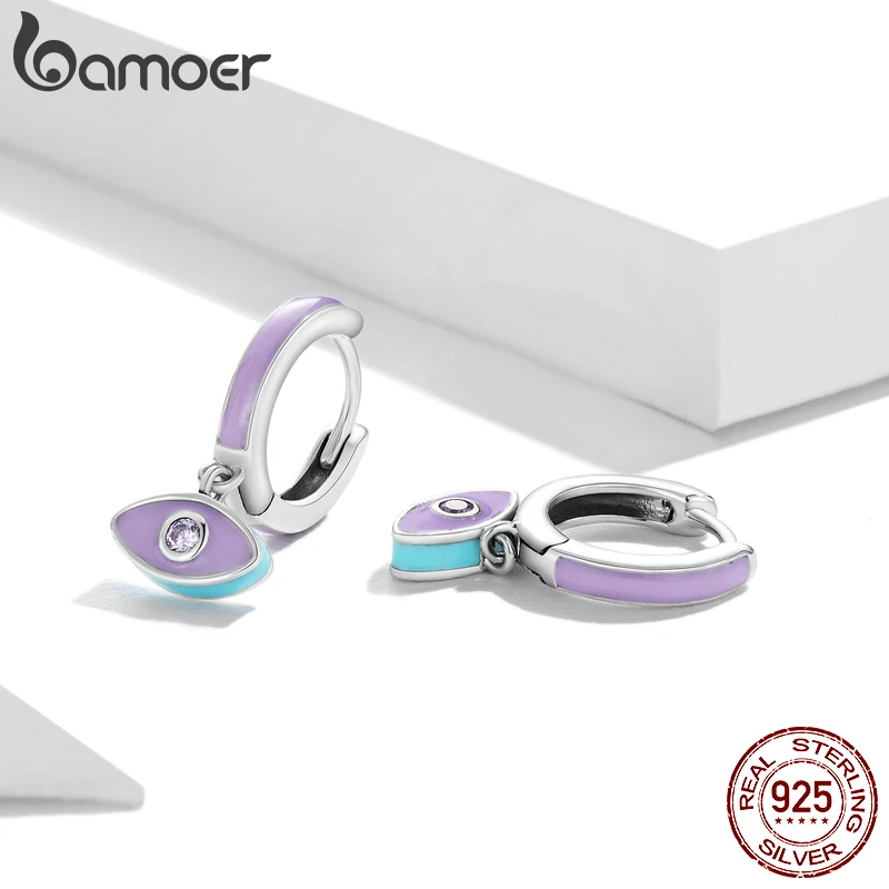 BAMOER серебро 925 пробы Фиолетовый Демон пряжки для ушей девушек мини демон кулон
