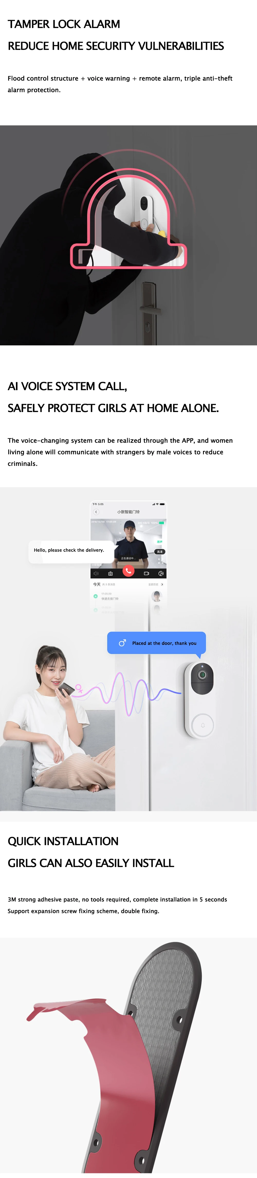 Xiaomi Xiaomo AI распознавание лица 1080P ИК ночного видения видео дверной звонок Обнаружение движения SMS Push домофон