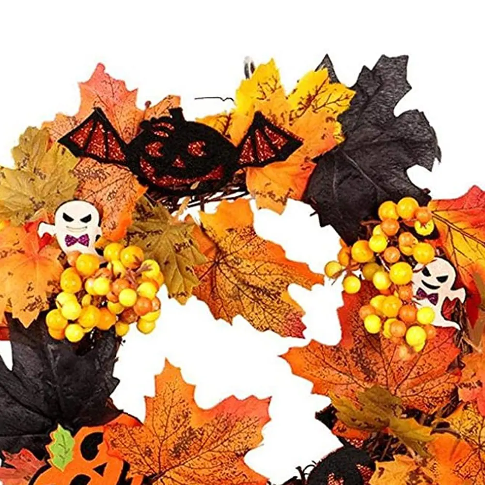 

Maple Leaf Wreath Autumn Artificial Maple Leaf Door Wreath for Halloween DecorWreath Grain Harvest Wreath Wheat Garland