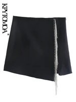 kpytomoa women fashion with bejewelled fringe detail mini skirt vintage high waist side zipper female skirt mujer