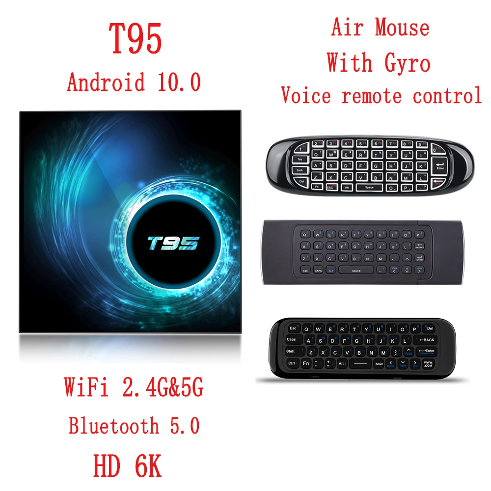 

ТВ-приставка T95 на Android, HD, 6K, Wi-Fi, 2,4 ГГц и телефон, 4 Гб, 32 ГБ, 64 ГБ, голосовой помощник Google, Смарт ТВ-приставка на Android 10,0, Bluetooth PK X96 max plus