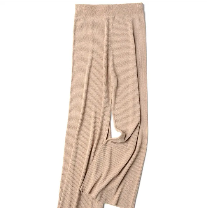 

HLBCBG Spring Stylish Fall Winter Women Knit Sweater Pants Casual Loose Long Straight Trousers Women High Waist Plaid Pant
