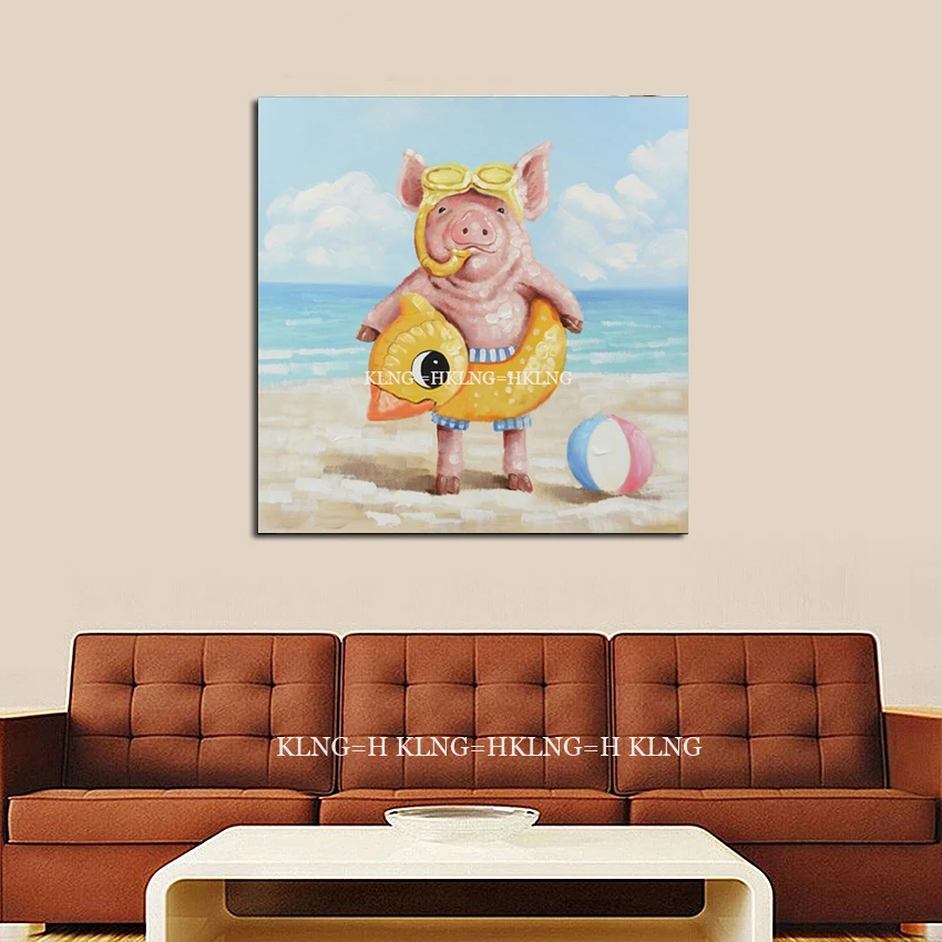 Ручная роспись абстрактные Животные Одежда очки свинка прекрасная картина