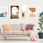 Постер на холсте с изображением Морского Пейзажа, абстрактных линий, Скандинавская декоративная картина, Декор для дома, скандинавский принт