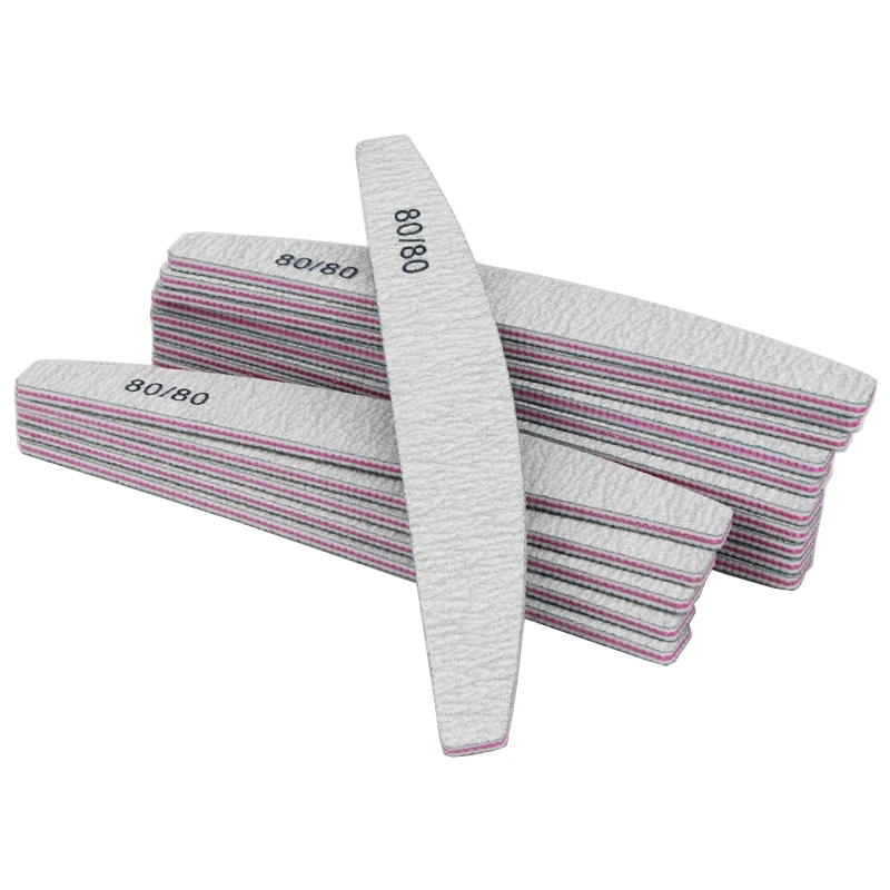 25Pcs/Lot Professional Nail File Grey Half Moon 80/80 Grit Sanding Buffer Thick Files For DIY Care Manicure Tools Salon | Красота и