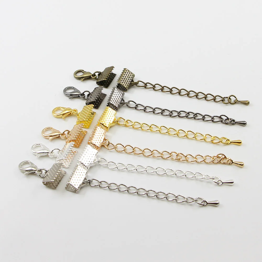 

10pcs/lot Leather Clip Clasps Cord End Caps String With Chains Lobster Clasps Connectors For Bracelet DIY Jewelry Making Finding