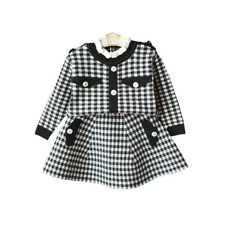 

Girls' Children's Clothing Long-sleeved Knitted Skirt Spring New Girls Two-piece Baby Birthday Party Clothes