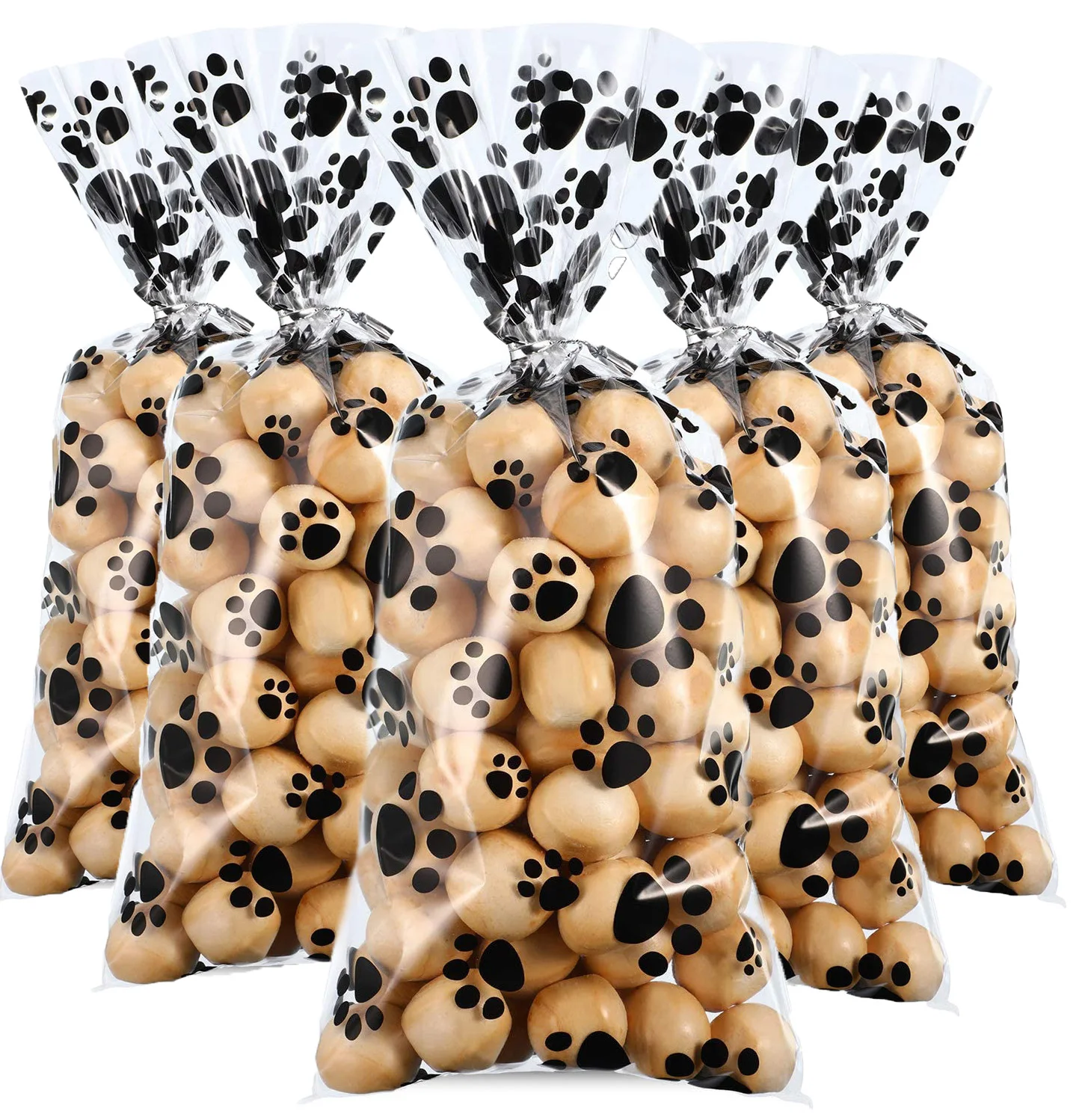 Clear Treat Candy Bags Paw Print Cellophane Bags Pet Gift Bags with 50pcs Twist Ties for Dogs Cats Birthday Party Supplies