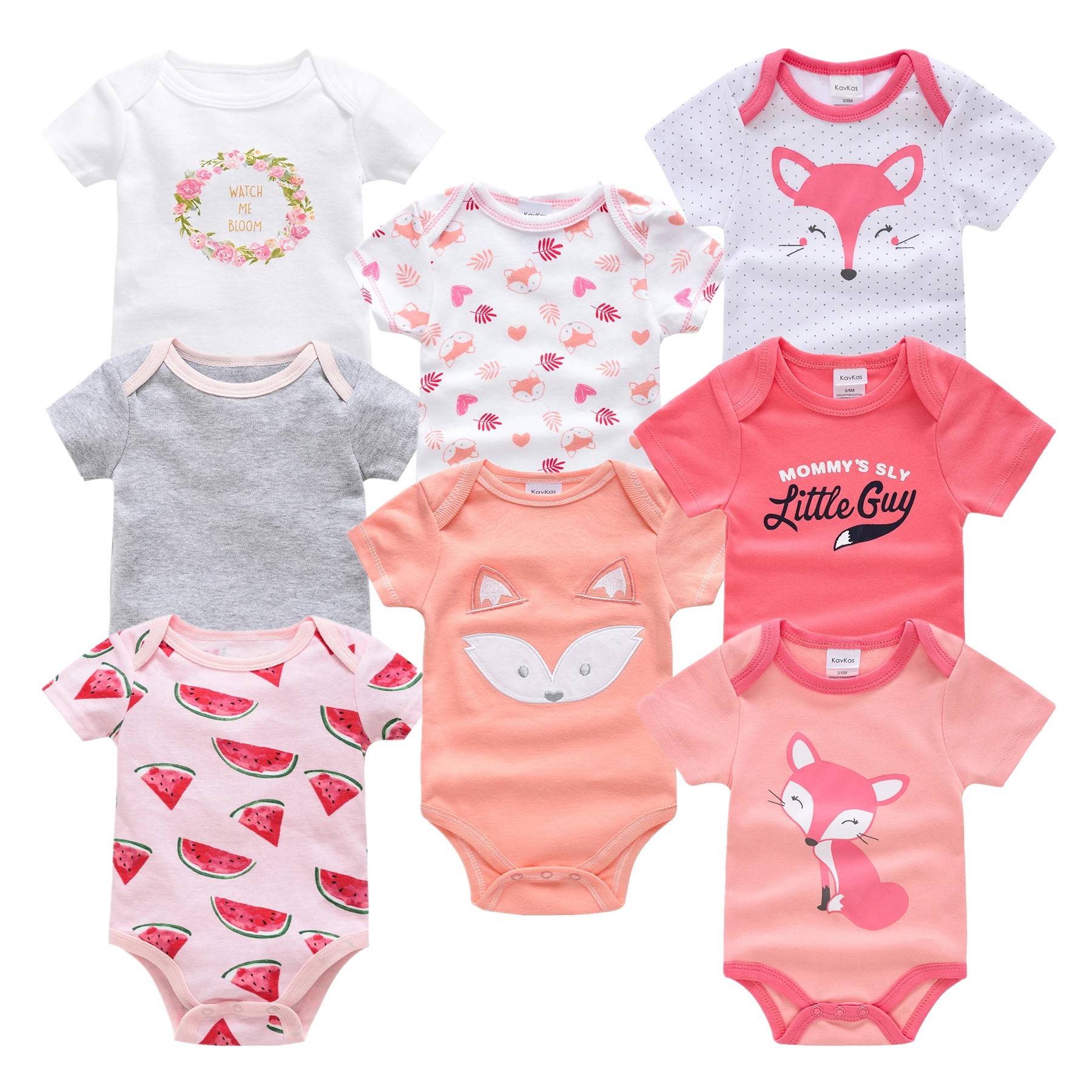

Honeyzone Summer Girl Cute Print Body Suit 8pcs/Set Newborn Baby Toddler Boy Clothes Infant Short Sleeve Jumpsuit Romper Pyjama