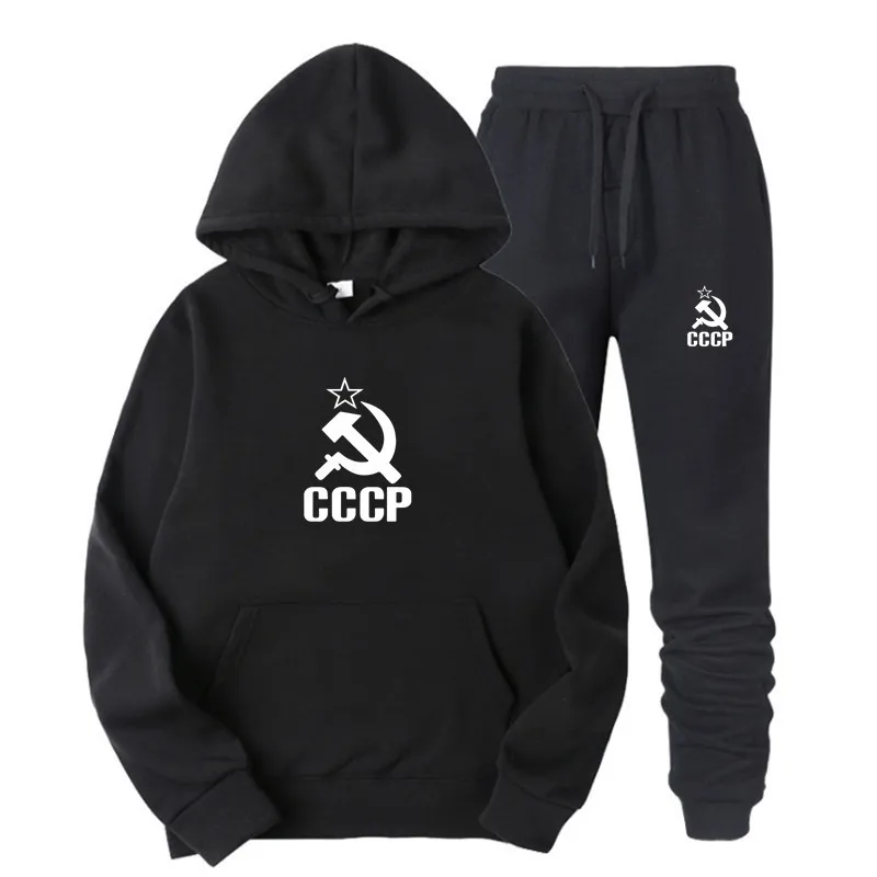 

2022 Tracksuit Men winter Keep warm CCCP Russian USSR Soviet Union Sportswear Sets Hoodie+Pants Sporting Suit Casual Sweatshirts